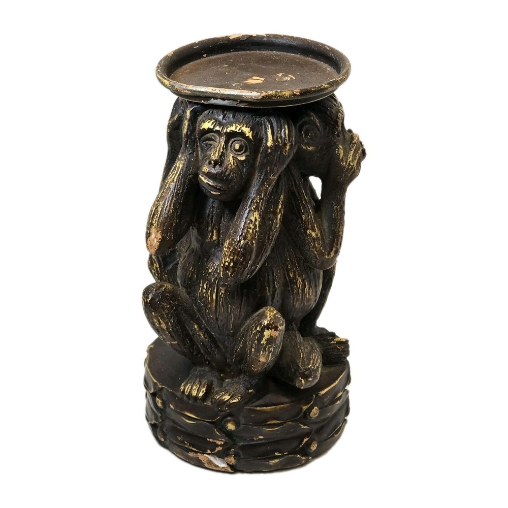 🐒 Monkey See No Evil, Hear No‎ Evil, Speak No Evil Pillar Jar Candle Holder - Picture 3 of 6